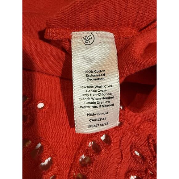 Talbots Sz m Red Sleeveless Midi Tank Dress Side Tie Eyelet Lace 100% Cotton - Picture 10 of 10